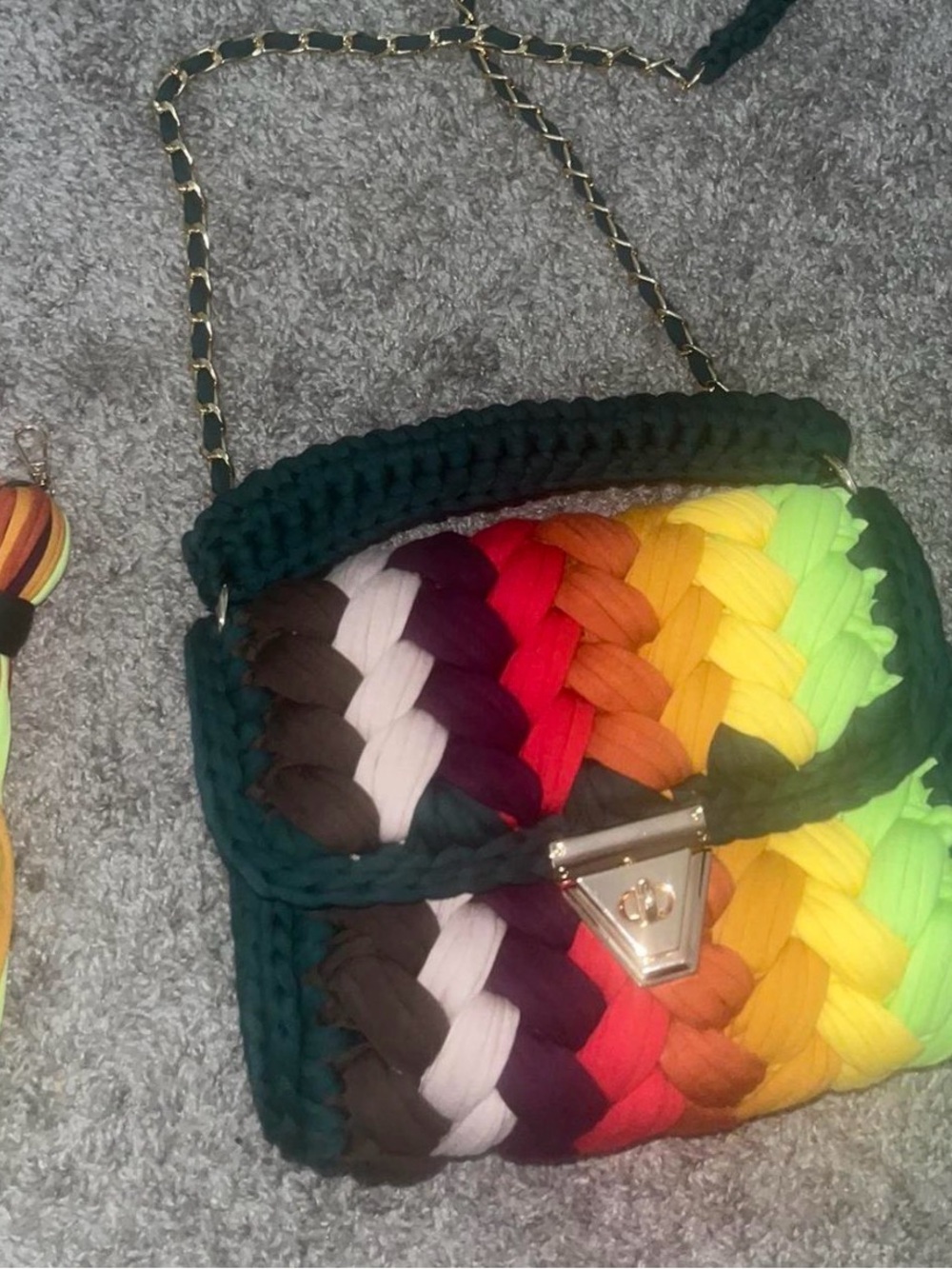 Multicolor Woven Shoulder Bag with Chain Strap